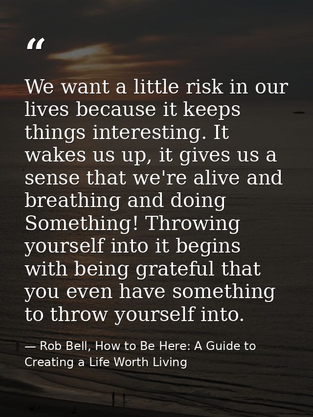 We want a little risk in our lives because it keeps things interesting. It wakes us up, it gives us a sense that we're a — Rob Bell, How to Be Here: A Guide to Creating a Life Worth Living