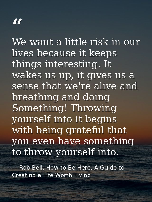 We want a little risk in our lives because it keeps things interesting. It wakes us up, it gives us a sense that we're a — Rob Bell, How to Be Here: A Guide to Creating a Life Worth Living