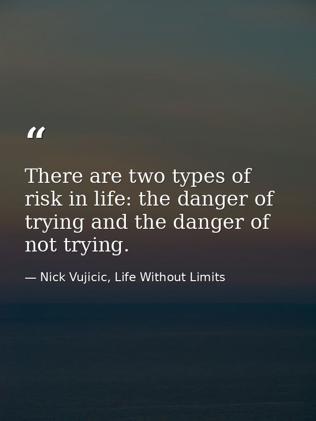 There are two types of risk in life: the danger of trying and the danger of not trying. — Nick Vujicic, Life Without Limits