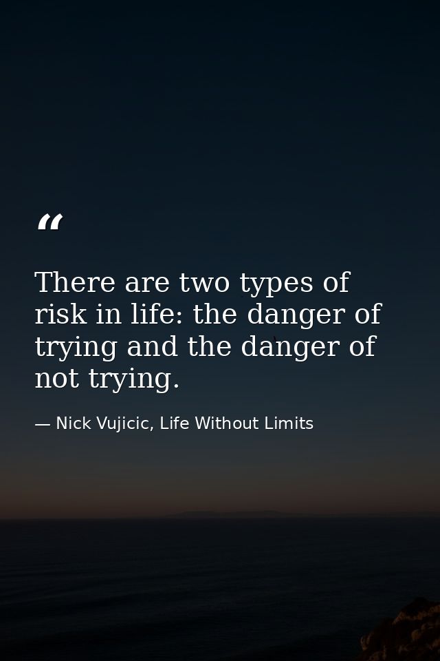 There are two types of risk in life: the danger of trying and the danger of not trying. — Nick Vujicic, Life Without Limits