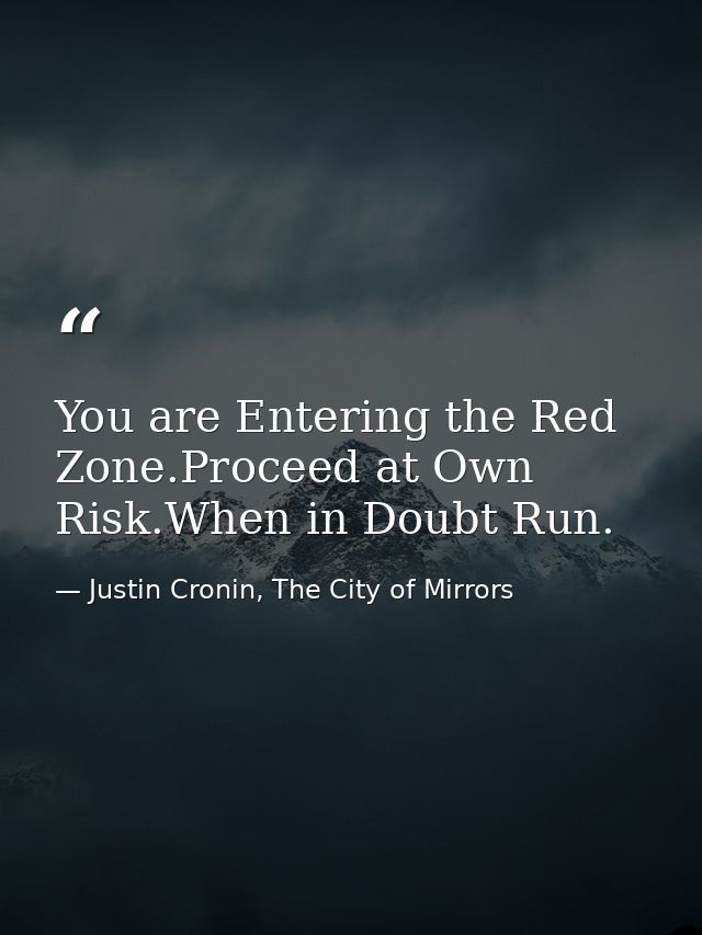 You are Entering the Red Zone.Proceed at Own Risk.When in Doubt Run. — Justin Cronin, The City of Mirrors