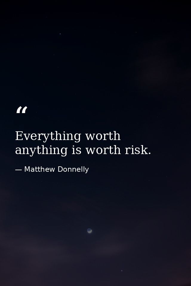 Everything worth anything is worth risk. — Matthew Donnelly