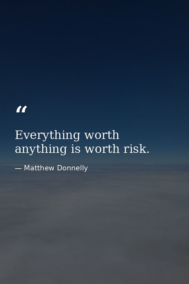 Everything worth anything is worth risk. — Matthew Donnelly