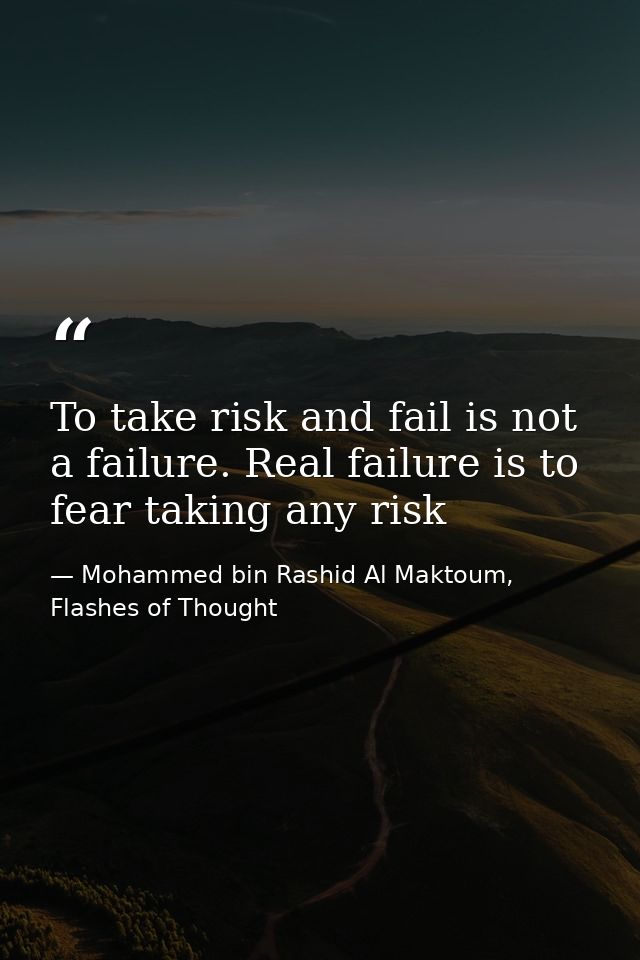 To take risk and fail is not a failure. Real failure is to fear taking any risk — Mohammed bin Rashid Al Maktoum, Flashes of Thought