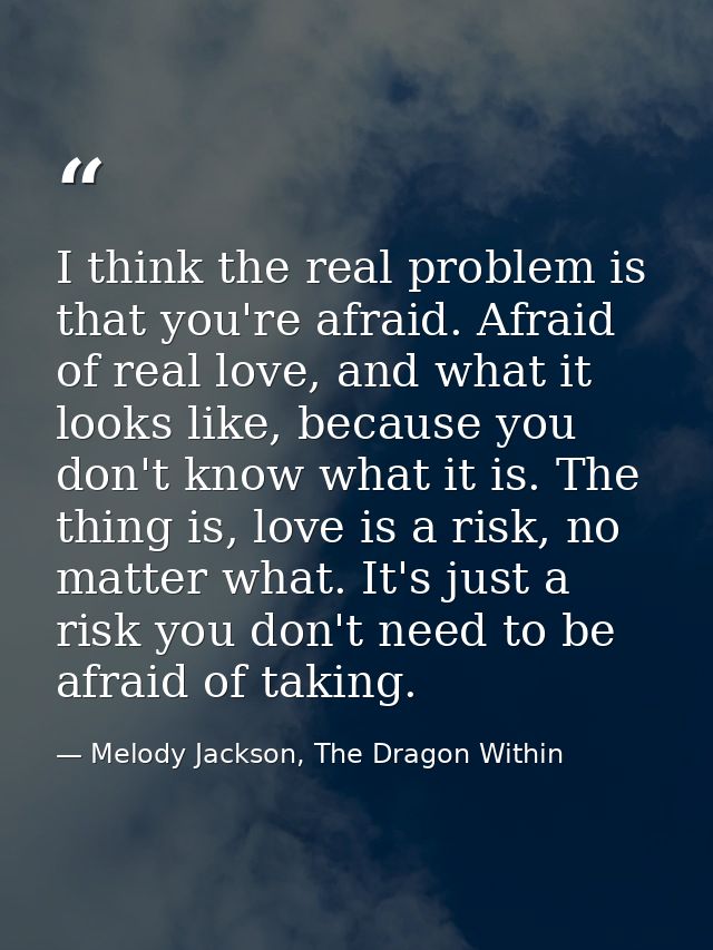 I think the real problem is that you're afraid. Afraid of real love, and what it looks like, because you don't know what — Melody Jackson, The Dragon Within