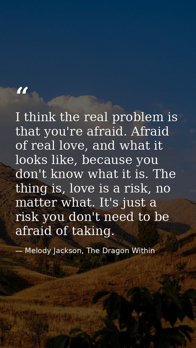I think the real problem is that you're afraid. Afraid of real love, and what it looks like, because you don't know what — Melody Jackson, The Dragon Within