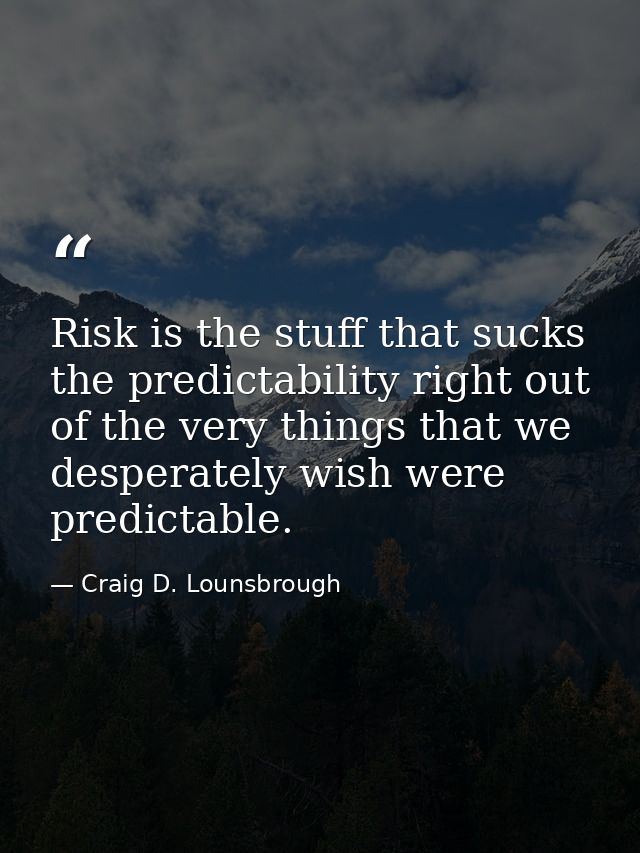 Risk is the stuff that sucks the predictability right out of the very things that we desperately wish were predictable. — Craig D. Lounsbrough