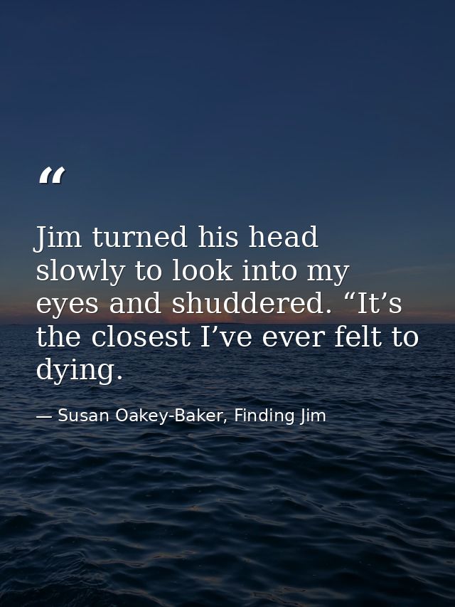 Jim turned his head slowly to look into my eyes and shuddered. “It’s the closest I’ve ever felt to dying. — Susan Oakey-Baker, Finding Jim