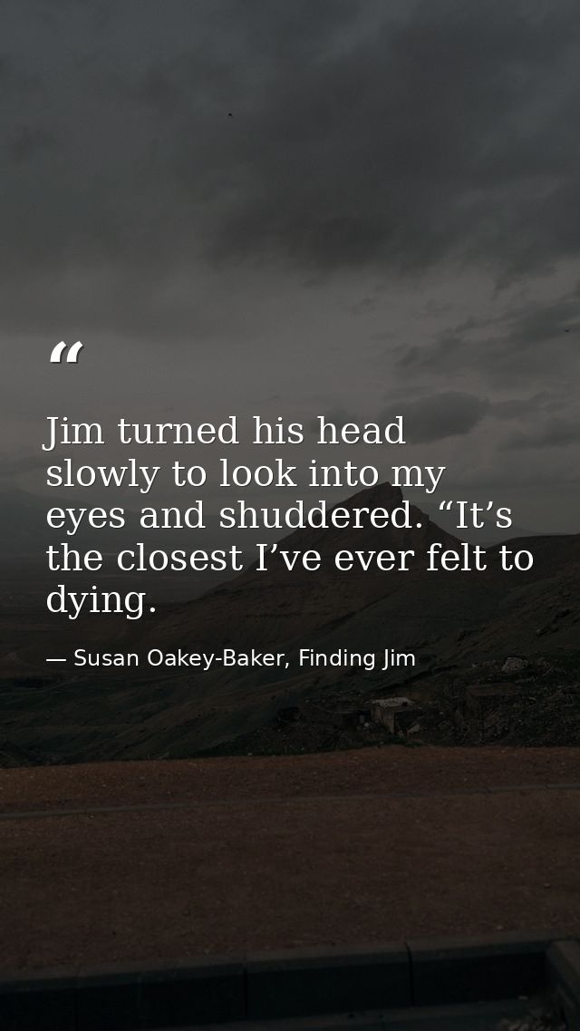 Jim turned his head slowly to look into my eyes and shuddered. “It’s the closest I’ve ever felt to dying. — Susan Oakey-Baker, Finding Jim