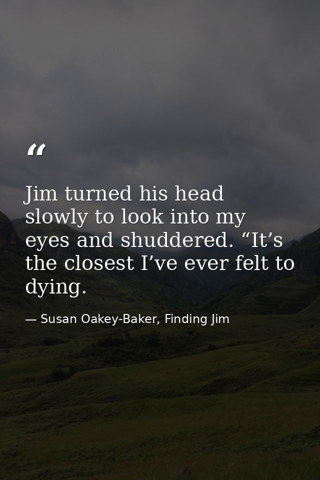 Jim turned his head slowly to look into my eyes and shuddered. “It’s the closest I’ve ever felt to dying. — Susan Oakey-Baker, Finding Jim