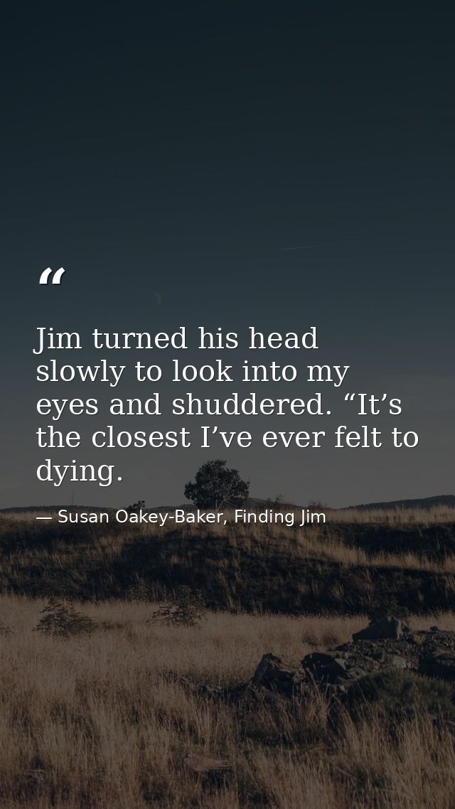 Jim turned his head slowly to look into my eyes and shuddered. “It’s the closest I’ve ever felt to dying. — Susan Oakey-Baker, Finding Jim