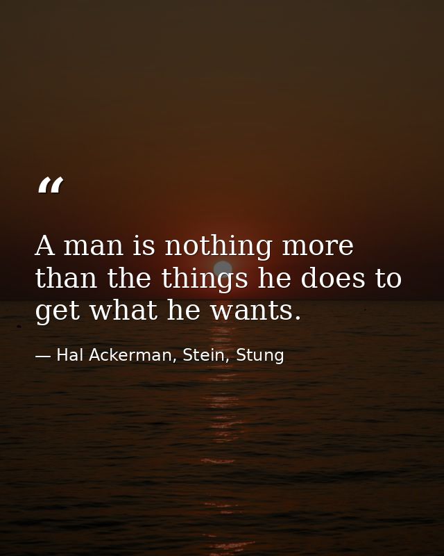 A man is nothing more than the things he does to get what he wants. — Hal Ackerman, Stein, Stung