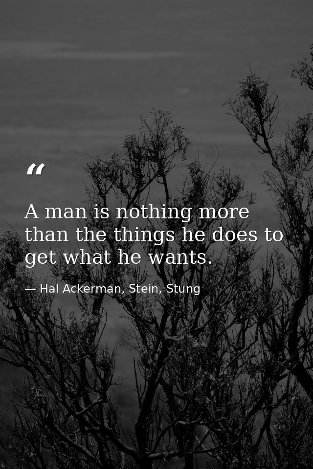 A man is nothing more than the things he does to get what he wants. — Hal Ackerman, Stein, Stung