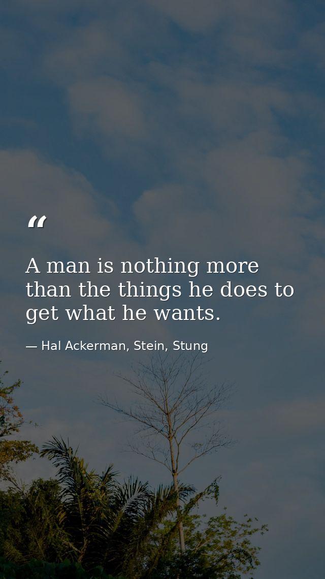 A man is nothing more than the things he does to get what he wants. — Hal Ackerman, Stein, Stung