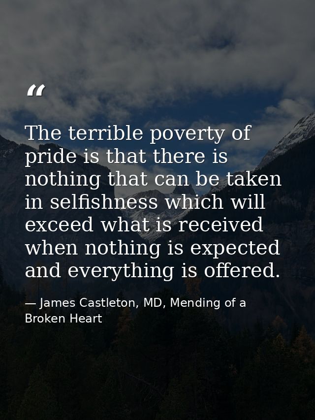 The terrible poverty of pride is that there is nothing that can be taken in selfishness which will exceed what is receiv — James Castleton, MD, Mending of a Broken Heart