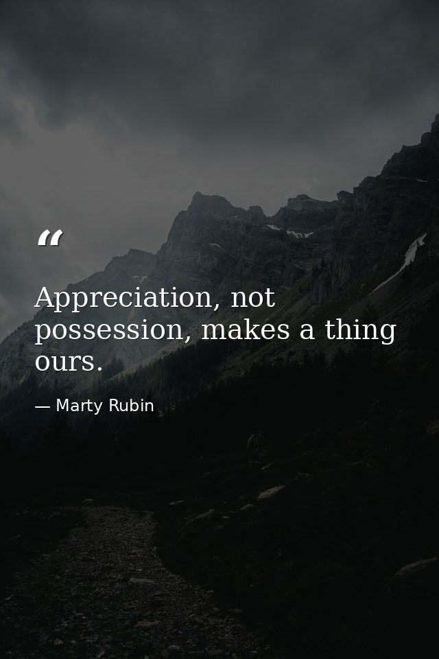 Appreciation, not possession, makes a thing ours. — Marty Rubin