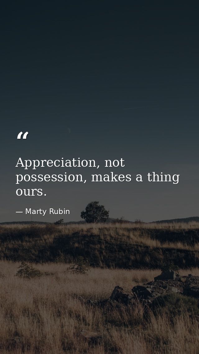 Appreciation, not possession, makes a thing ours. — Marty Rubin