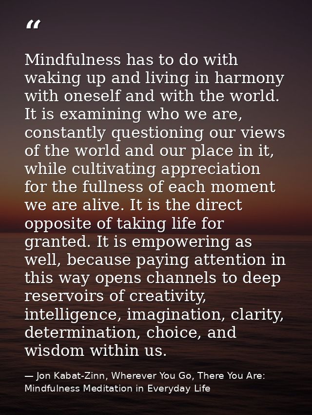 Mindfulness has to do with waking up and living in harmony with oneself and with the world. It is examining who we are,  — Jon Kabat-Zinn, Wherever You Go, There You Are: Mindfulness Meditation in Everyday Life