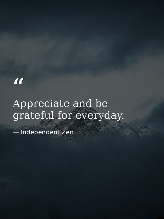Appreciate and be grateful for everyday. — Independent Zen