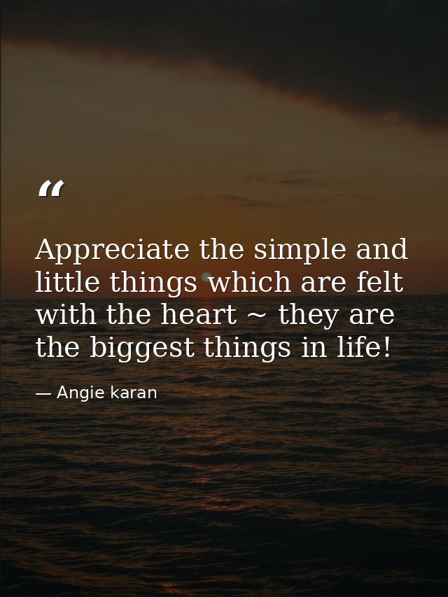 Appreciate the simple and little things which are felt with the heart ~ they are the biggest things in life!﻿ — Angie karan