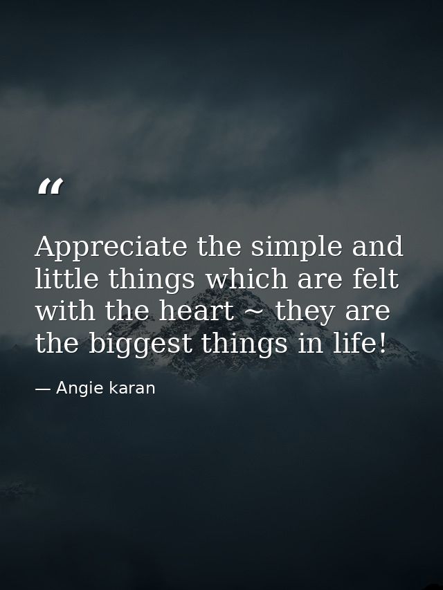 Appreciate the simple and little things which are felt with the heart ~ they are the biggest things in life!﻿ — Angie karan