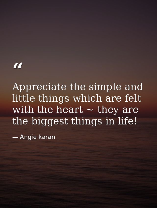 Appreciate the simple and little things which are felt with the heart ~ they are the biggest things in life!﻿ — Angie karan