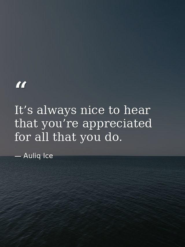 It’s always nice to hear that you’re appreciated for all that you do. — Auliq Ice