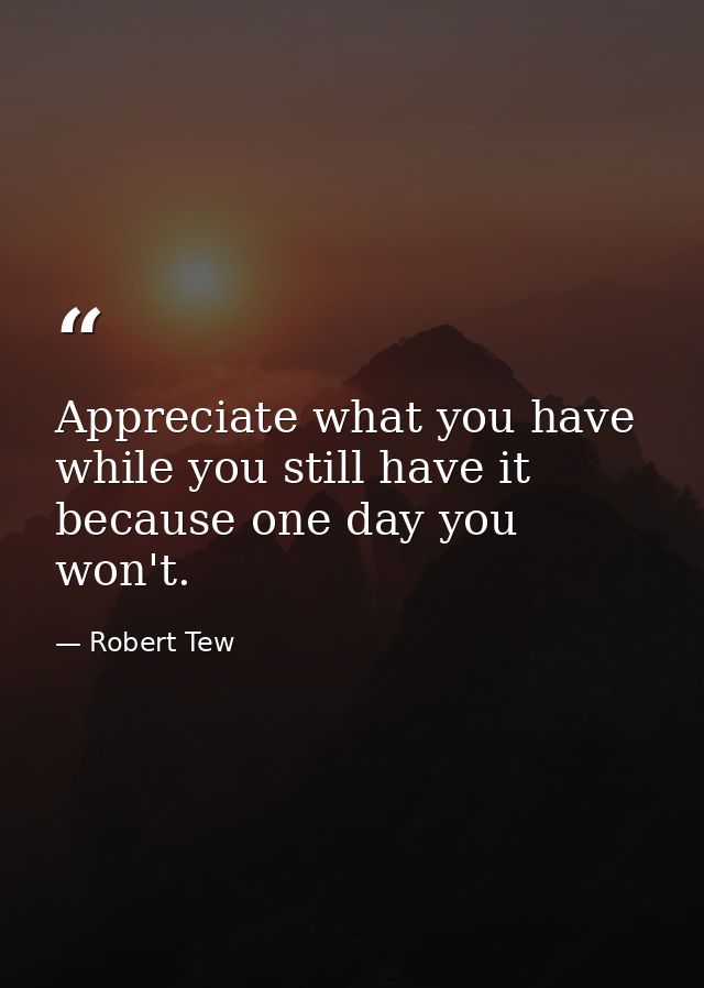 Appreciate what you have while you still have it because one day you won't. — Robert Tew