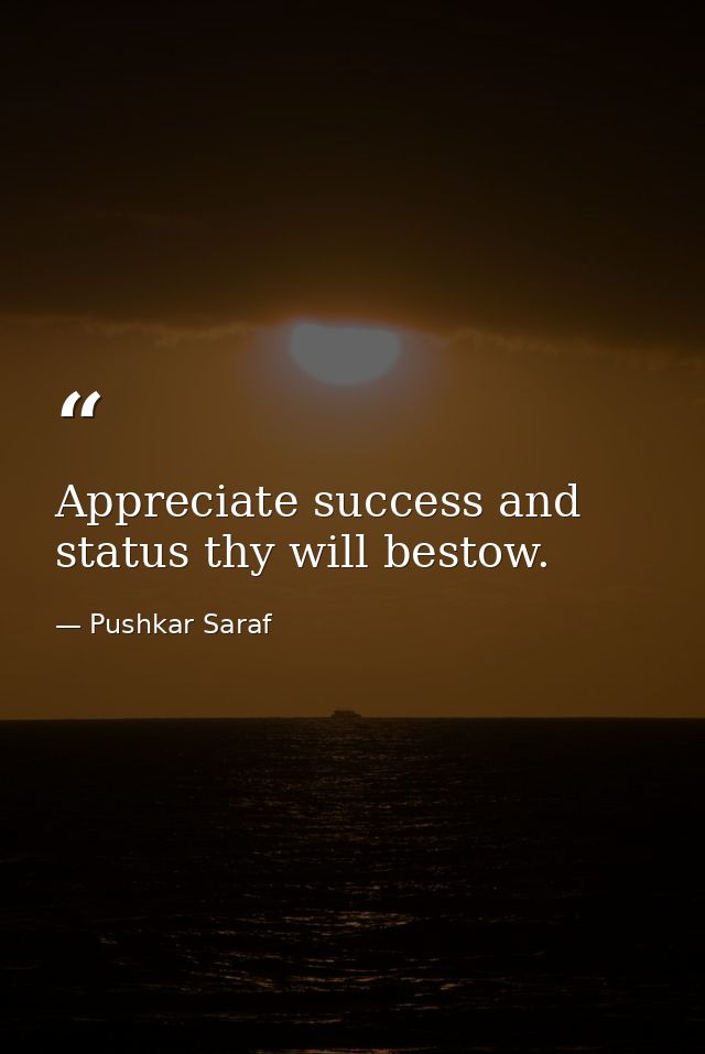 Appreciate success and status thy will bestow. — Pushkar Saraf
