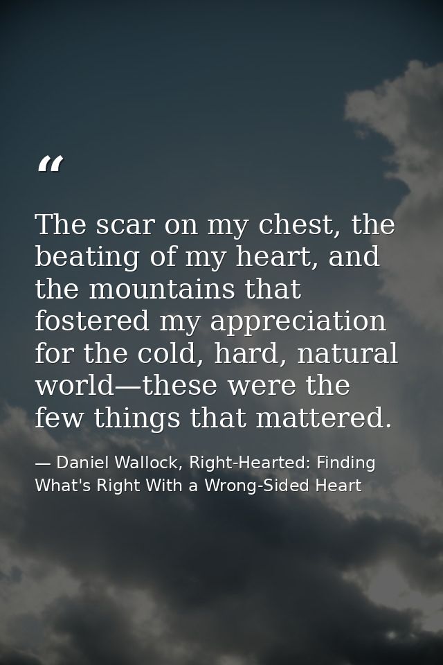 The scar on my chest, the beating of my heart, and the mountains that fostered my appreciation for the cold, hard, natur — Daniel Wallock, Right-Hearted: Finding What's Right With a Wrong-Sided Heart