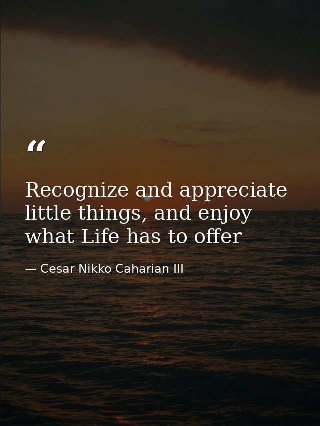 Recognize and appreciate little things, and enjoy what Life has to offer — Cesar Nikko Caharian III