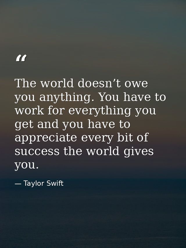 The world doesn’t owe you anything. You have to work for everything you get and you have to appreciate every bit of succ — Taylor Swift