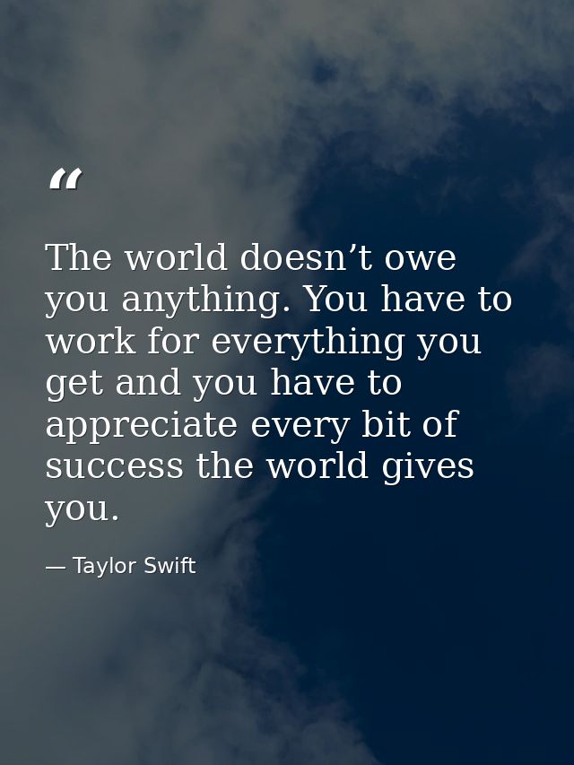 The world doesn’t owe you anything. You have to work for everything you get and you have to appreciate every bit of succ — Taylor Swift