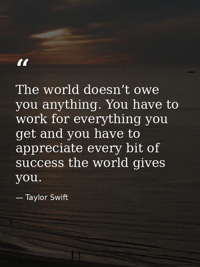 The world doesn’t owe you anything. You have to work for everything you get and you have to appreciate every bit of succ — Taylor Swift