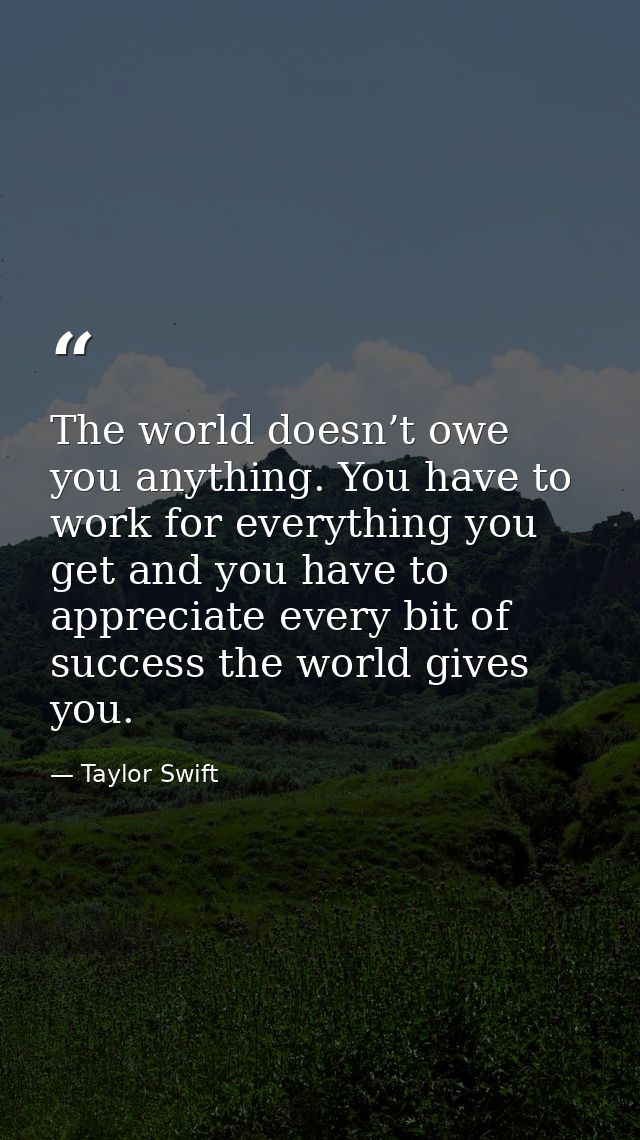 The world doesn’t owe you anything. You have to work for everything you get and you have to appreciate every bit of succ — Taylor Swift