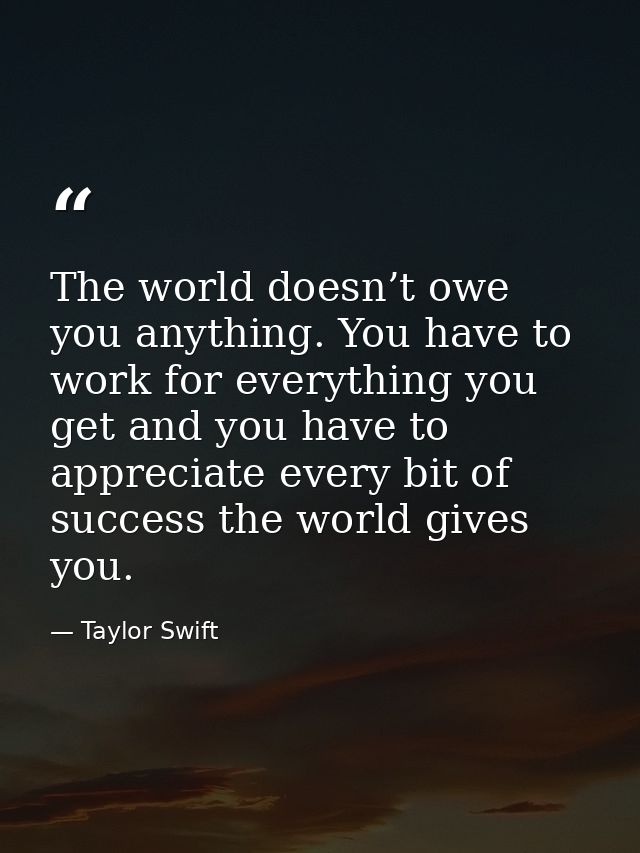 The world doesn’t owe you anything. You have to work for everything you get and you have to appreciate every bit of succ — Taylor Swift