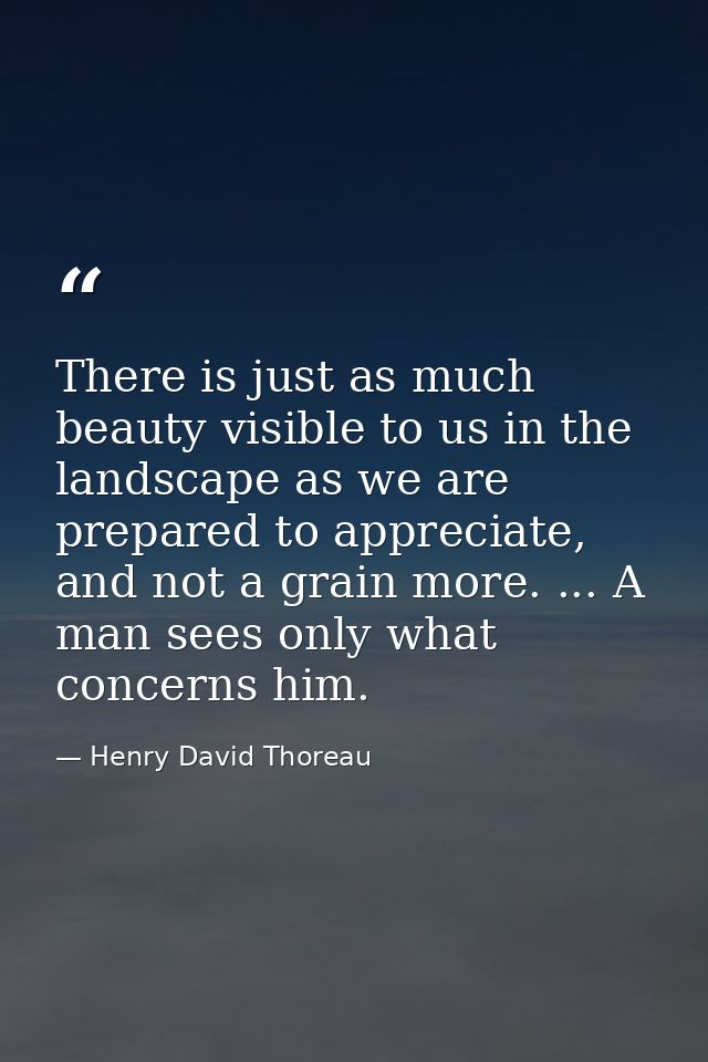 There is just as much beauty visible to us in the landscape as we are prepared to appreciate, and not a grain more. ...  — Henry David Thoreau