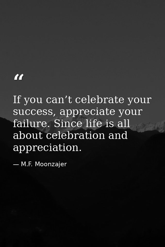If you can’t celebrate your success, appreciate your failure. Since life is all about celebration and appreciation. — M.F. Moonzajer