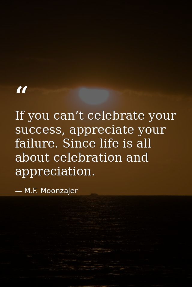 If you can’t celebrate your success, appreciate your failure. Since life is all about celebration and appreciation. — M.F. Moonzajer