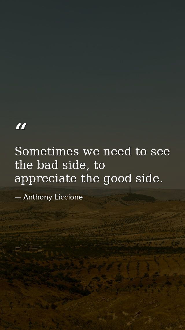 Sometimes we need to see the bad side, to appreciate the good side. — Anthony Liccione