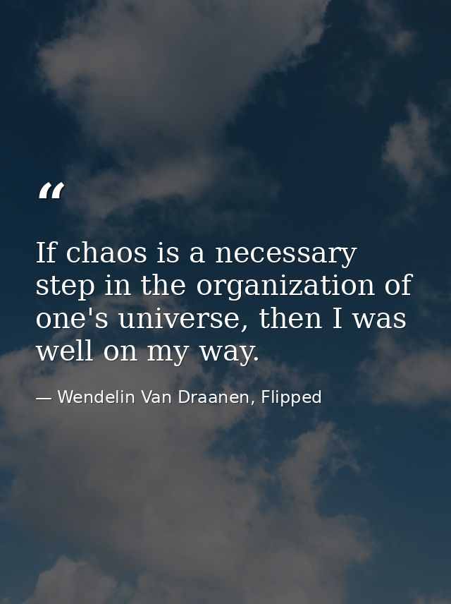 If chaos is a necessary step in the organization of one's universe, then I was well on my way. — Wendelin Van Draanen, Flipped