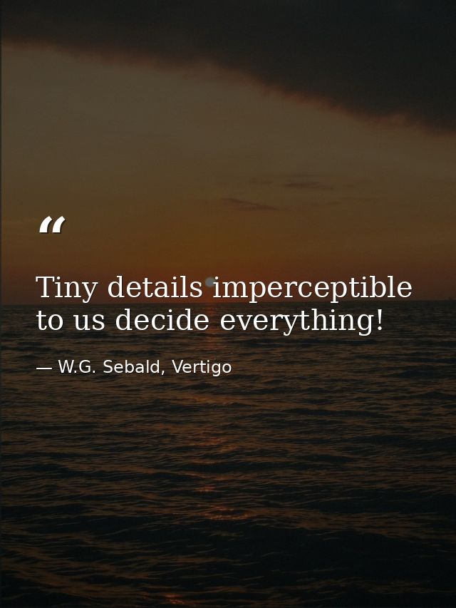 Tiny details imperceptible to us decide everything! — W.G. Sebald, Vertigo