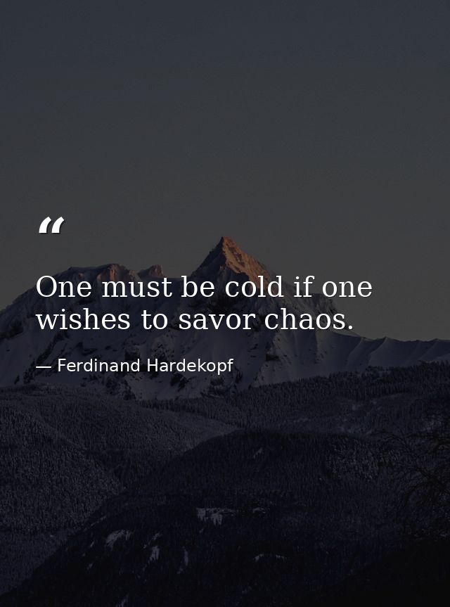 One must be cold if one wishes to savor chaos. — Ferdinand Hardekopf