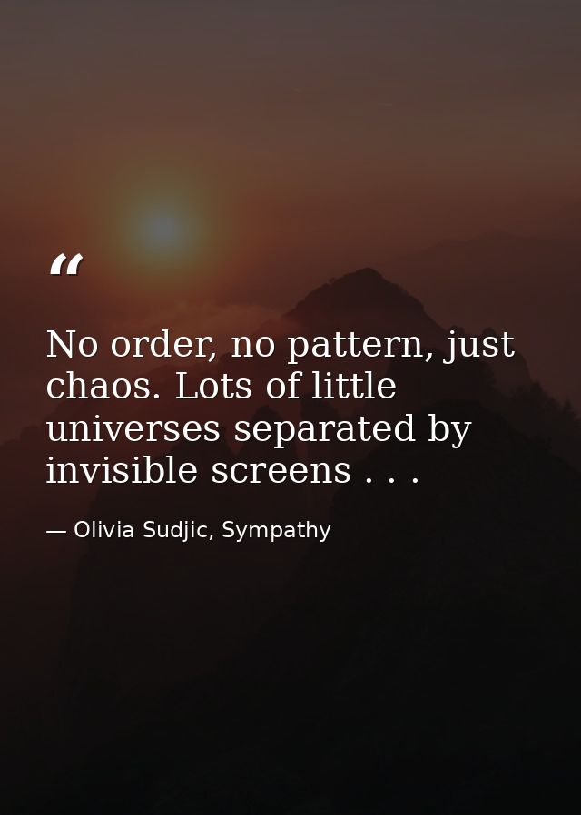 No order, no pattern, just chaos. Lots of little universes separated by invisible screens . . . — Olivia Sudjic, Sympathy