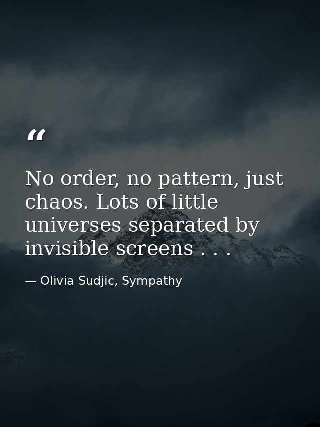 No order, no pattern, just chaos. Lots of little universes separated by invisible screens . . . — Olivia Sudjic, Sympathy