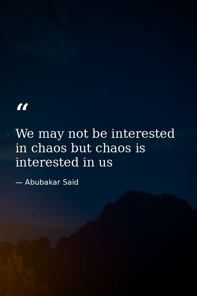 We may not be interested in chaos but chaos is interested in us — Abubakar Said