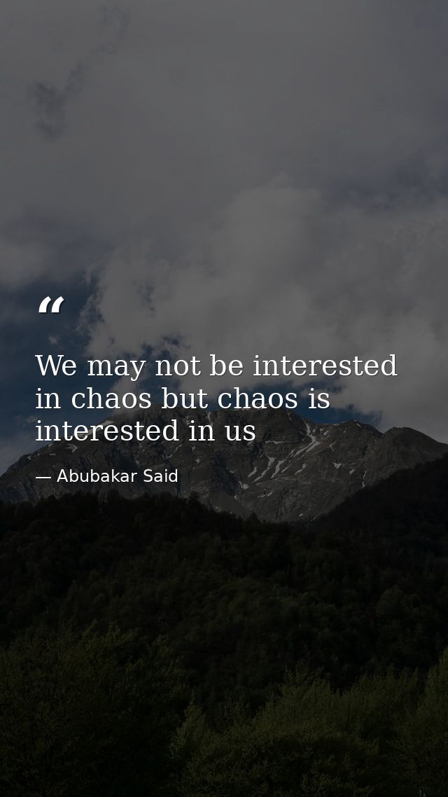 We may not be interested in chaos but chaos is interested in us — Abubakar Said