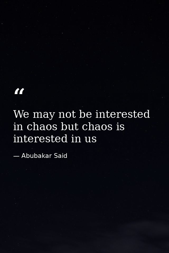 We may not be interested in chaos but chaos is interested in us — Abubakar Said