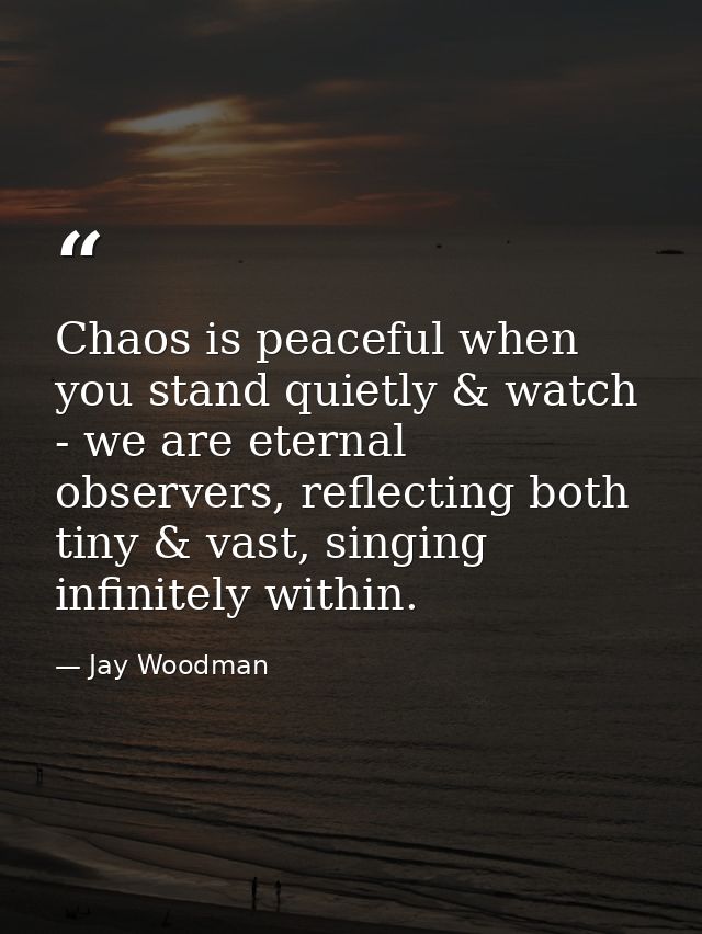 Chaos is peaceful when you stand quietly & watch - we are eternal observers, reflecting both tiny & vast, singing infini — Jay Woodman