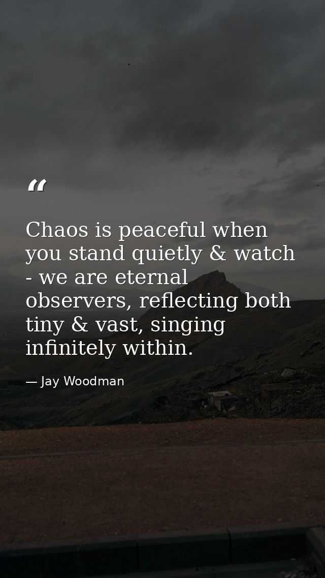 Chaos is peaceful when you stand quietly & watch - we are eternal observers, reflecting both tiny & vast, singing infini — Jay Woodman